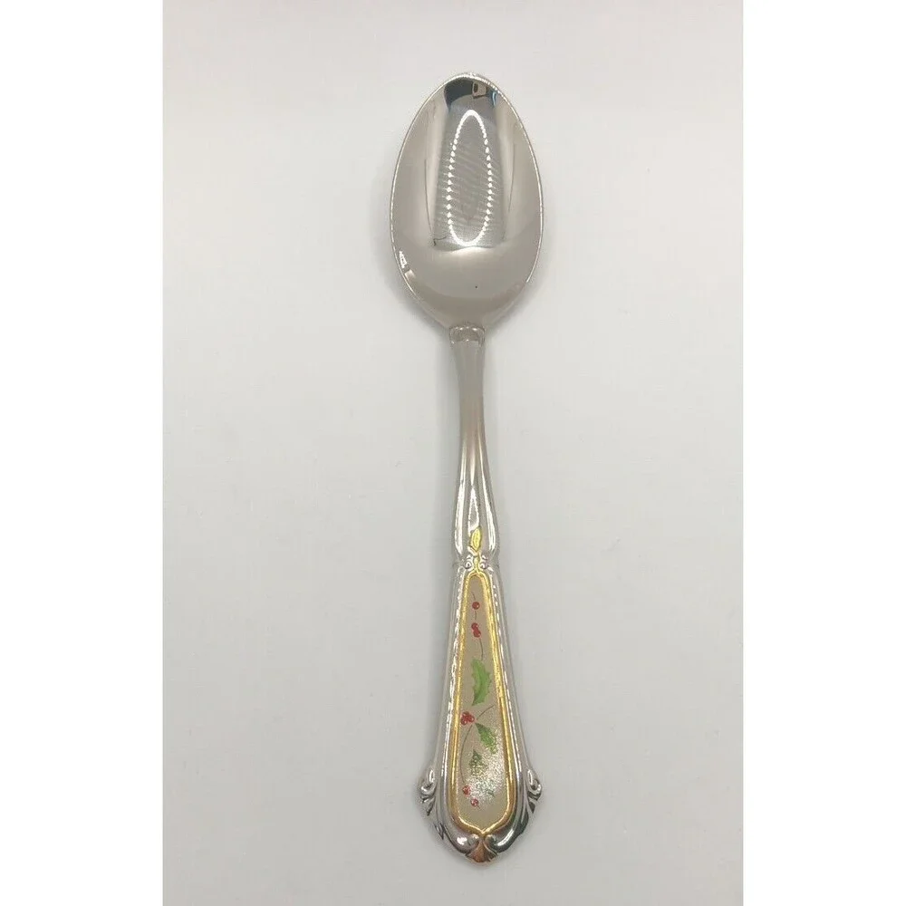 Lenox Holiday Holly & Berry Place Spoon Stainless 18/10 Flatware Vietnam NOS VTG